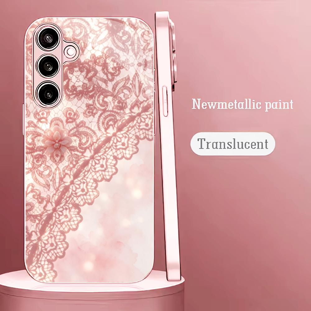 Phone Cases Quad Lock - Exquisite rosa Spitzenmuster-Handyhülle S26 Ultra Case