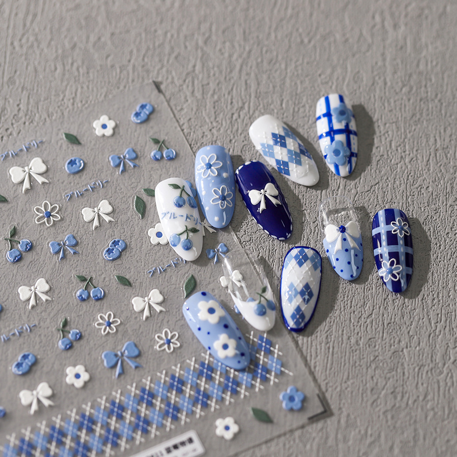 Phone Cases Europe - 1 Stück 3D-Nagelkunst-Aufkleber, kleine Blaubeerblüte, hochwertige